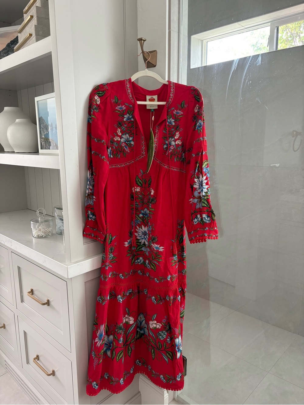 FARM Rio Ted Cross Stitch Embroidered Midi Dress